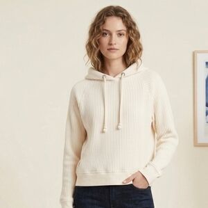 ​Rag & Bone Cream Cropped Ribbed Knit Raglan Hoodie - Large